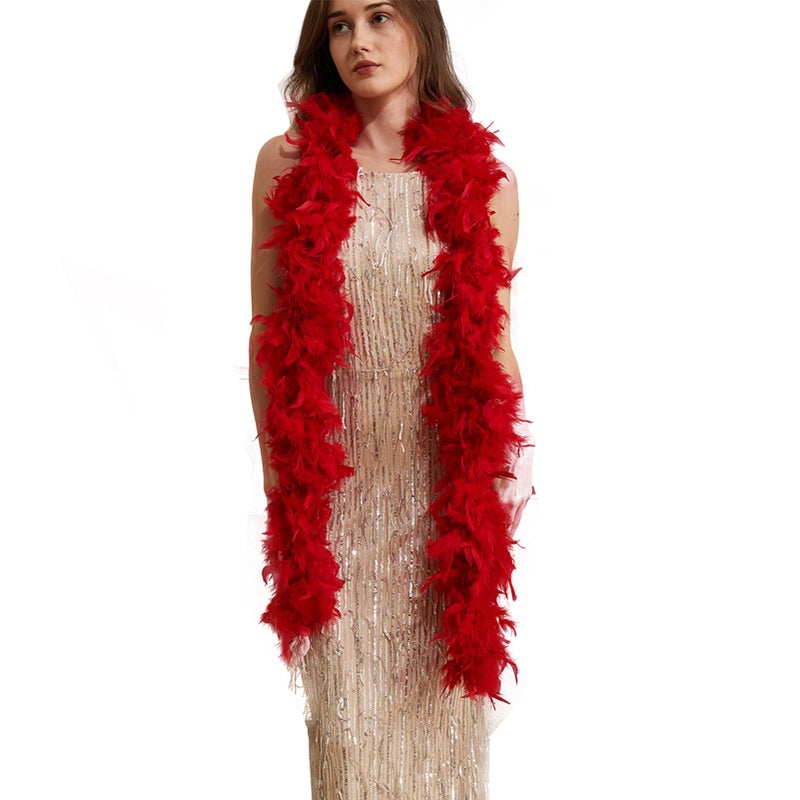 HAPPY FEATHER 2 Yards 80g Turkey Chandelle Feather Boa for DIY Craft,Party Dancing Dress Up, Halloween Decoration-Red - Image 1